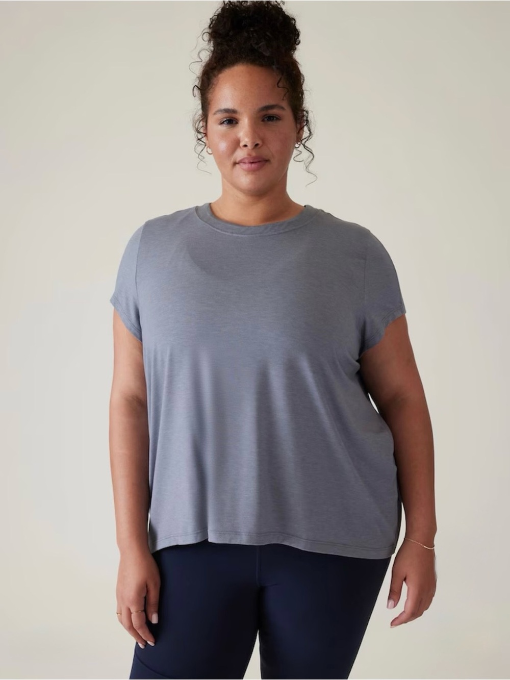 Woman’s Athleta With Ease Slate Gray/Blue Short-Sleeve Relaxed Crew Tee ~ XL